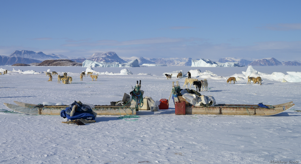 Inuit sleds on frozen ocean